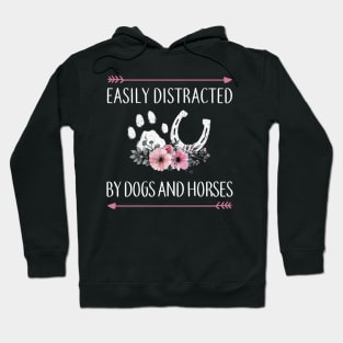 Easily Distracted By Dogs And Horse Floral Animal Lovers Hoodie